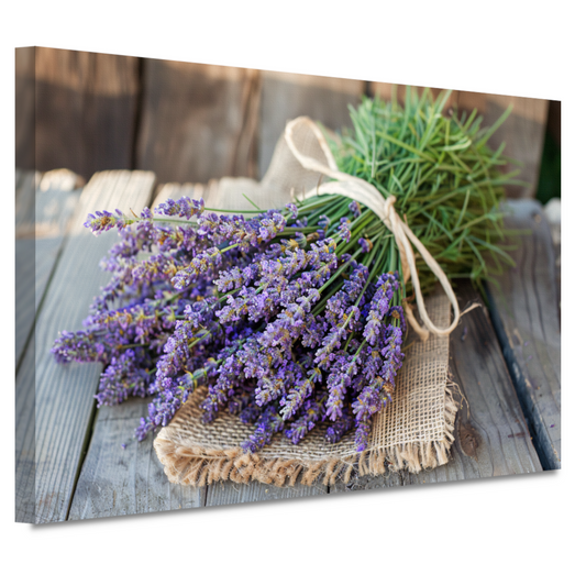 Lavendel stilleven op houten tafel canvas