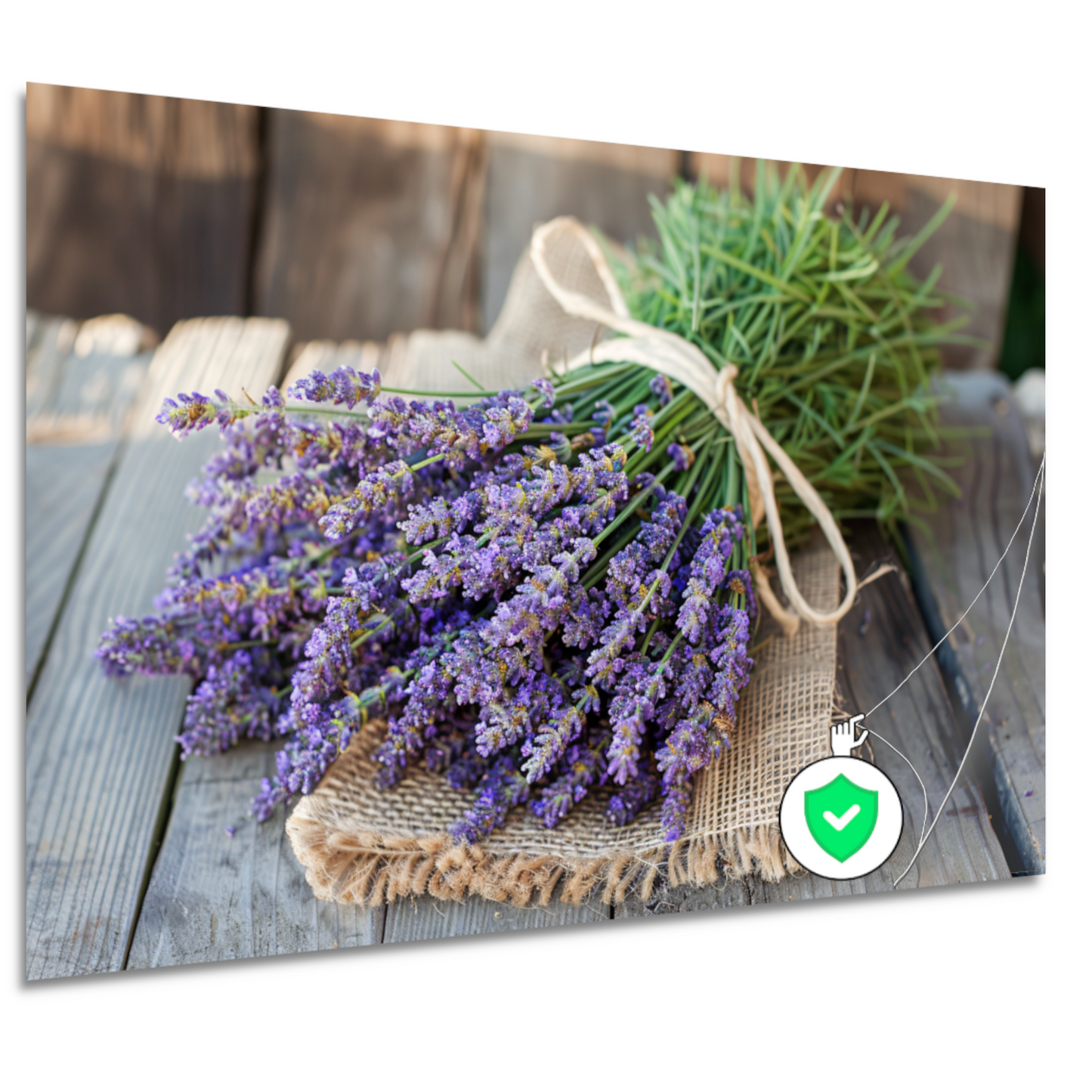 Lavendel stilleven op houten tafel poster