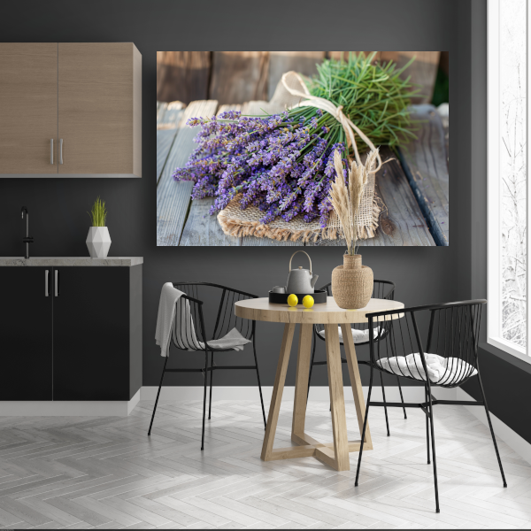 Lavendel stilleven op houten tafel canvas