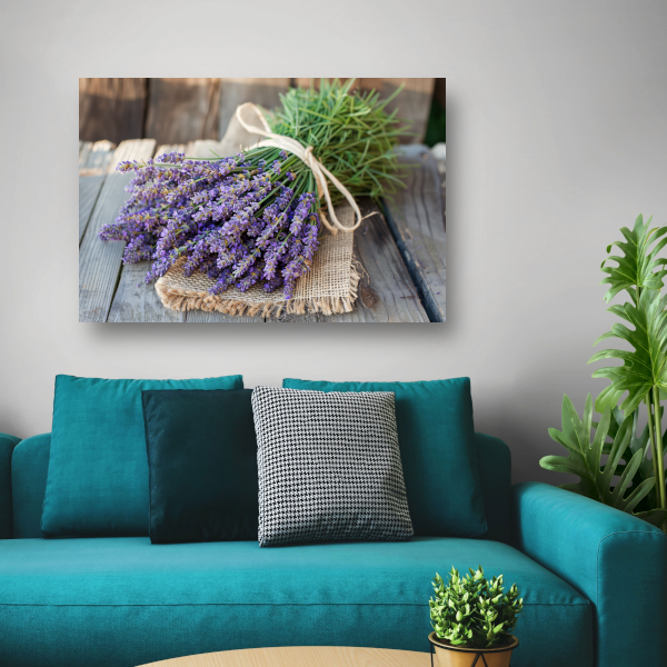 Lavendel stilleven op houten tafel canvas