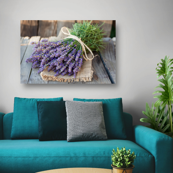 Lavendel stilleven op houten tafel acrylglas