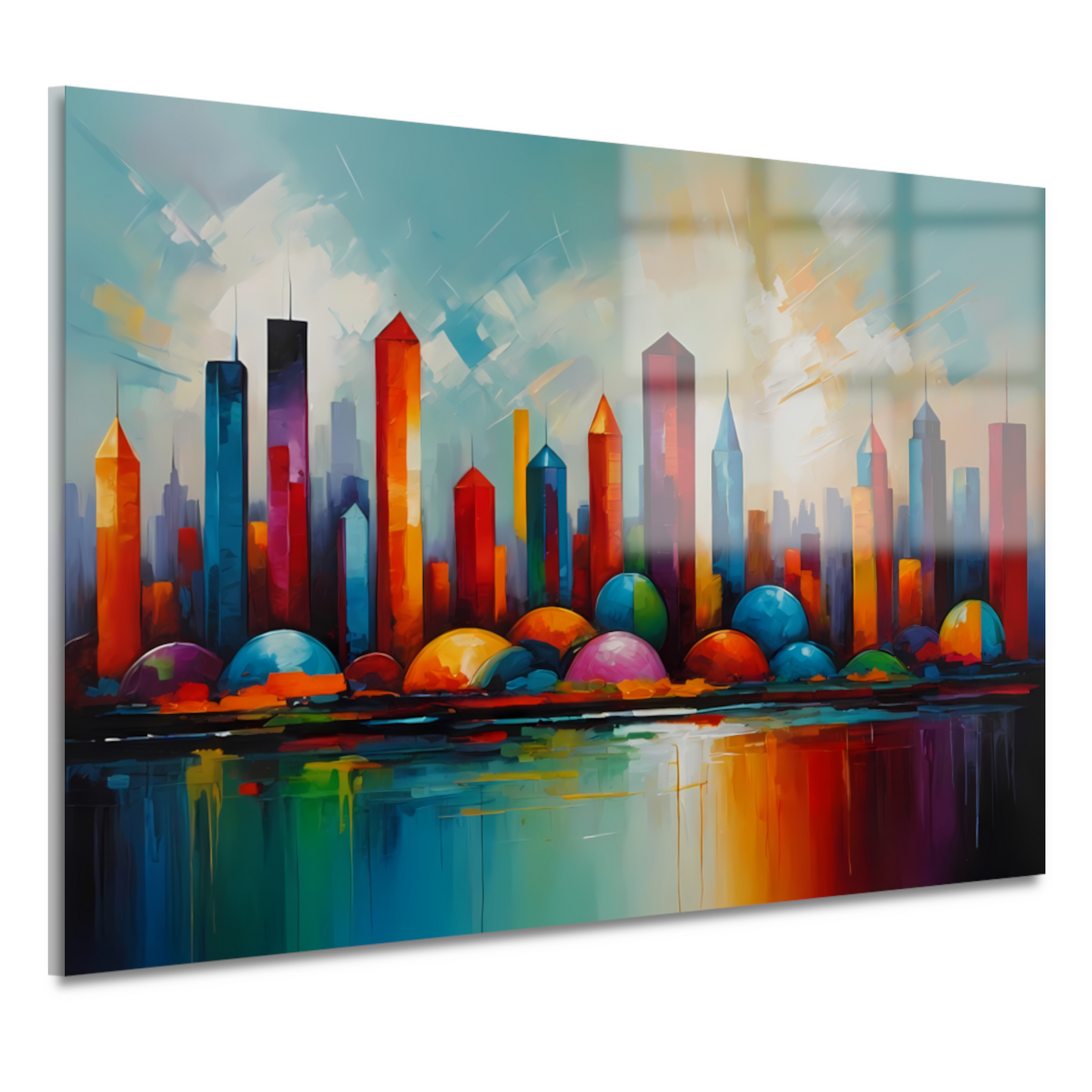 Kleurrijke Reflectie van Stad en Water acrylglas
