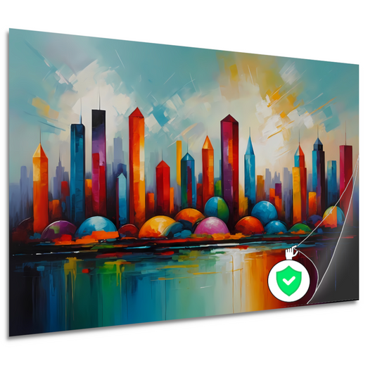 Kleurrijke Reflectie van Stad en Water poster