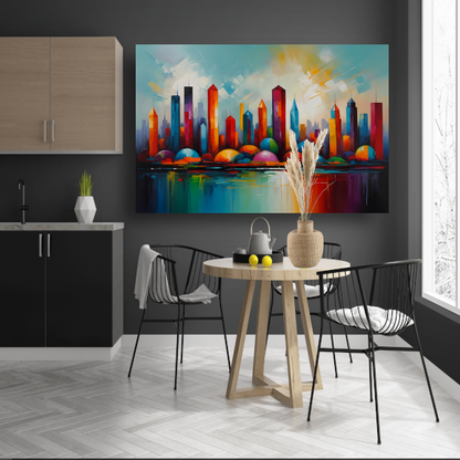 Kleurrijke Reflectie van Stad en Water poster