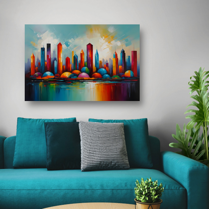 Kleurrijke Reflectie van Stad en Water acrylglas