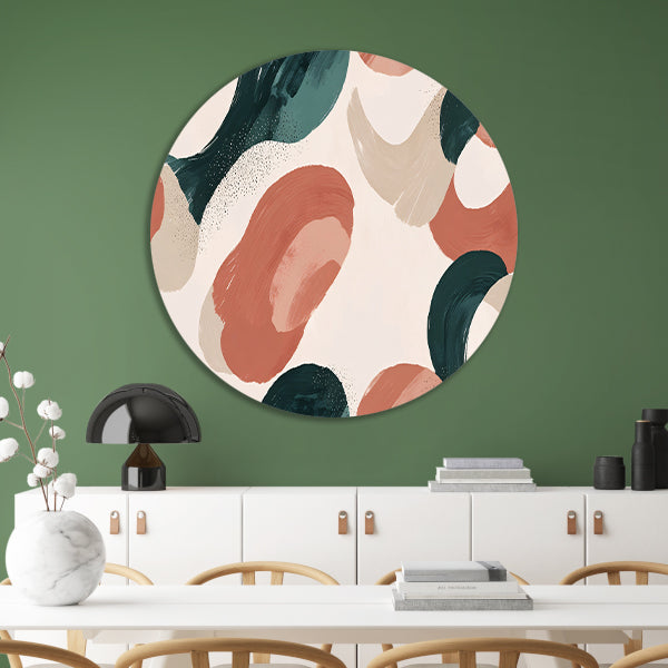 Japandi stijl abstract schilderij met aardetinten forex muurcirkel