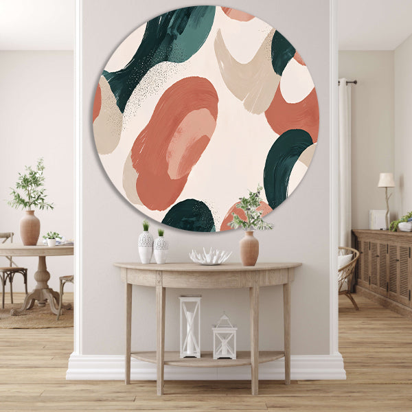 Japandi stijl abstract schilderij met aardetinten aluminium muurcirkel