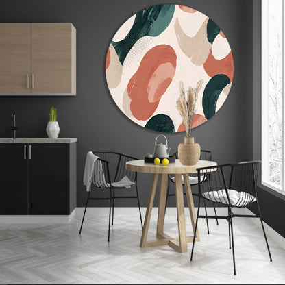 Japandi stijl abstract schilderij met aardetinten aluminium muurcirkel
