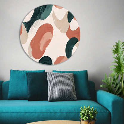 Japandi stijl abstract schilderij met aardetinten aluminium muurcirkel