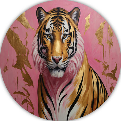 Tijger in Goud en Roze Modern Kunstwerk forex muurcirkel
