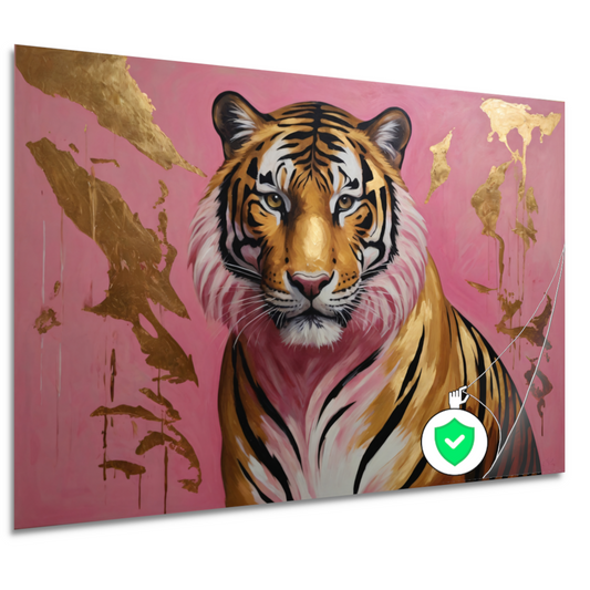 Tijger in Goud en Roze Modern Kunstwerk poster