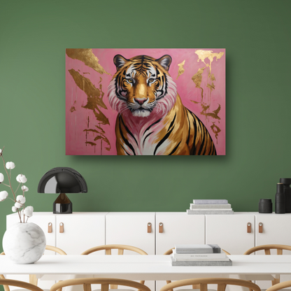 Tijger in Goud en Roze Modern Kunstwerk poster