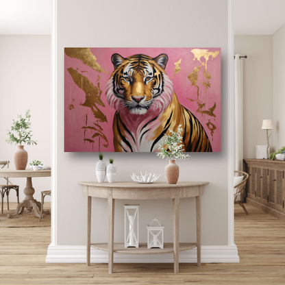 Tijger in Goud en Roze Modern Kunstwerk poster