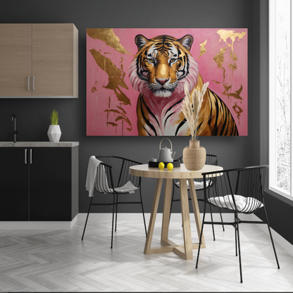 Tijger in Goud en Roze Modern Kunstwerk poster