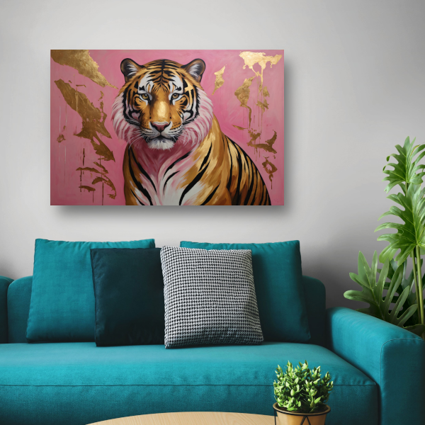 Tijger in Goud en Roze Modern Kunstwerk poster