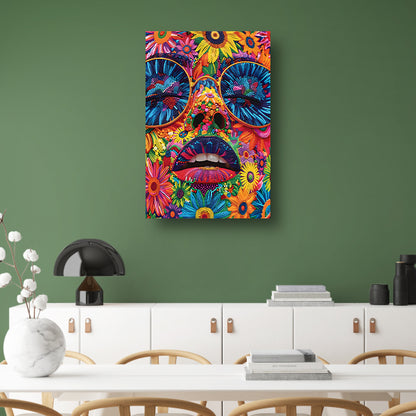 Portret van een vrouw met bloemen in popart stijl canvas