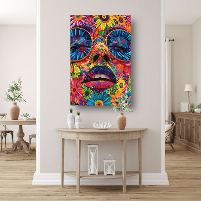 Portret van een vrouw met bloemen in popart stijl canvas