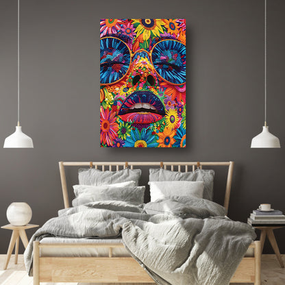 Portret van een vrouw met bloemen in popart stijl canvas