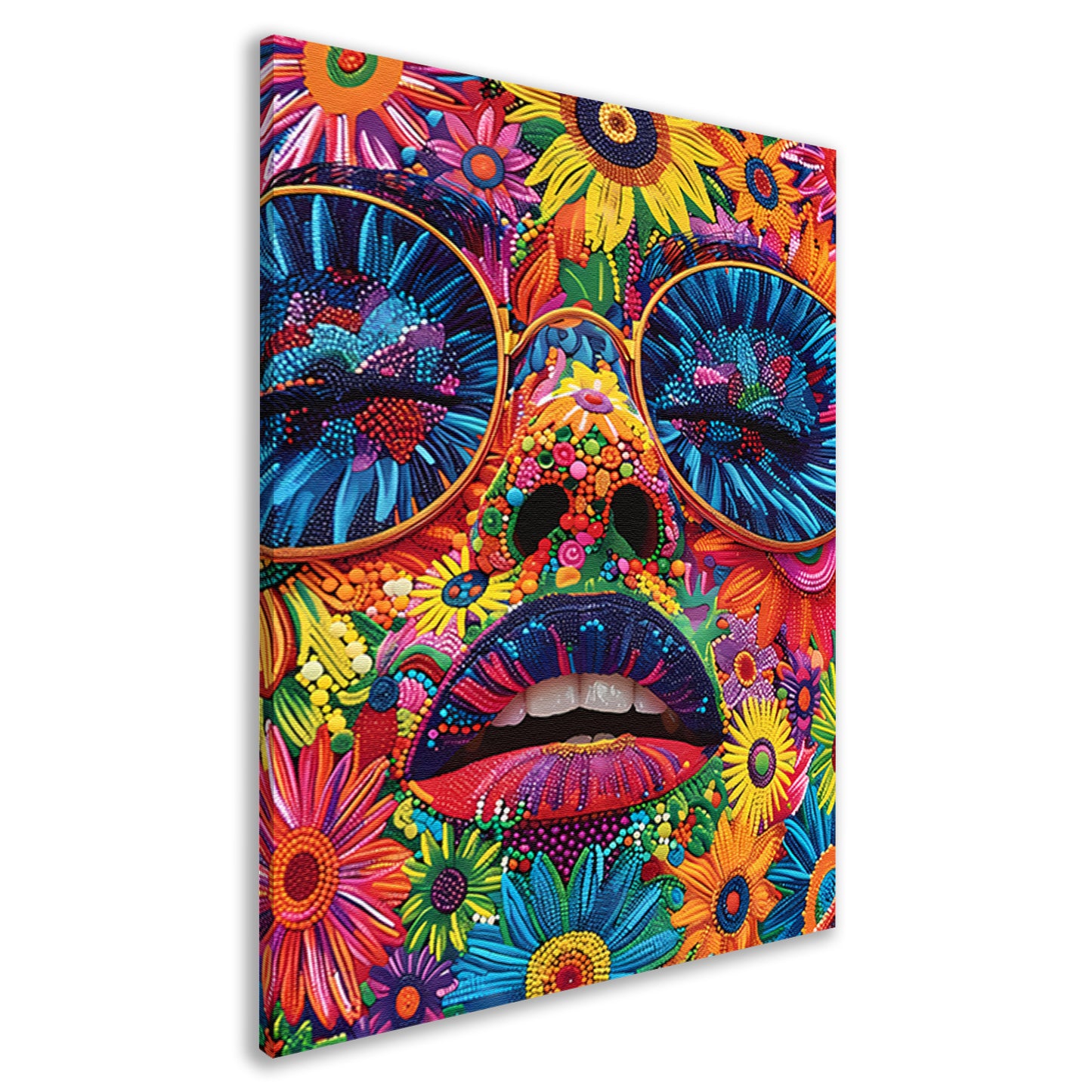 Portret van een vrouw met bloemen in popart stijl canvas