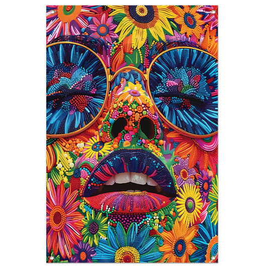 Portret van een vrouw met bloemen in popart stijl tuinposter