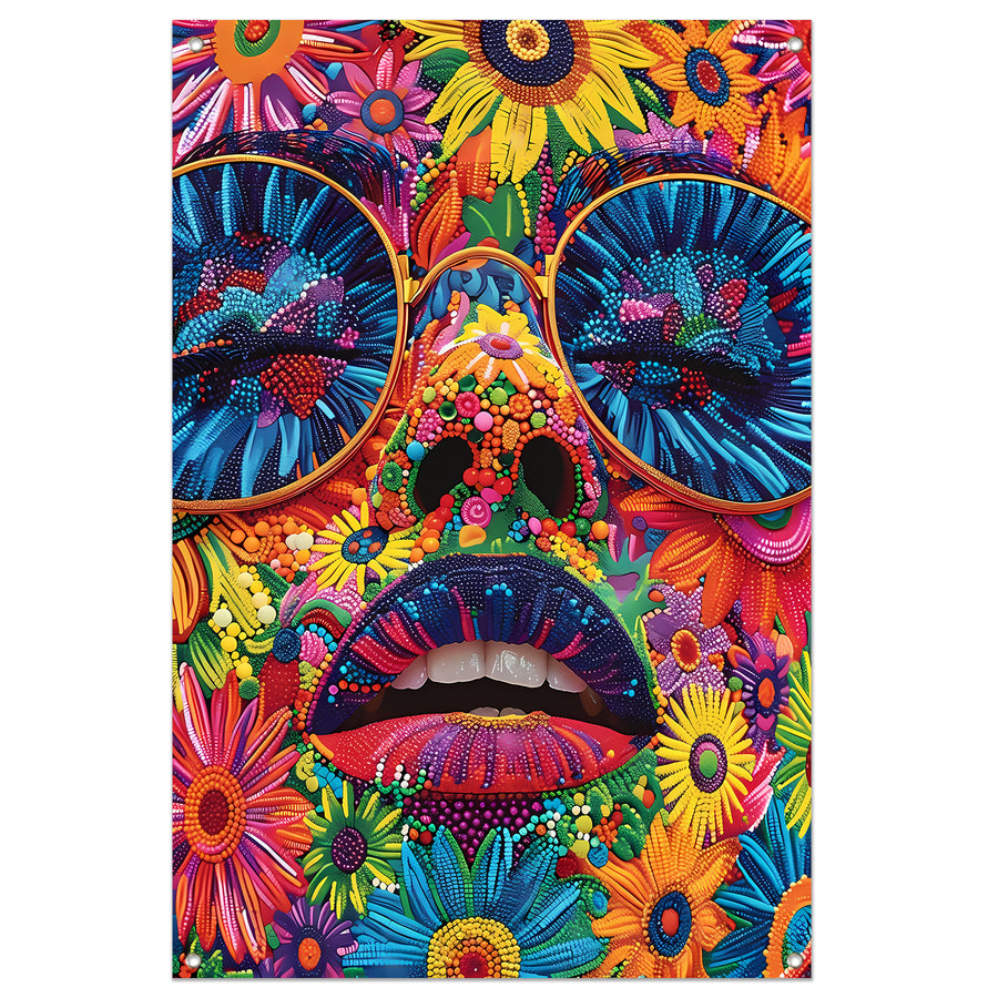 Portret van een vrouw met bloemen in popart stijl tuinposter