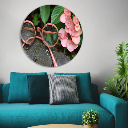 Bril met dauwdruppels en bloemen forex muurcirkel