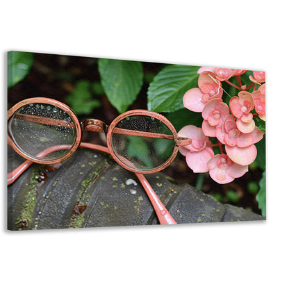 Bril met dauwdruppels en bloemen canvas