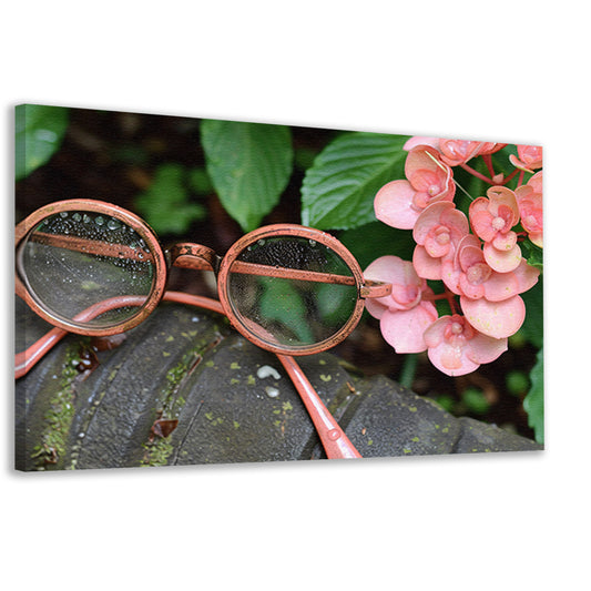 Bril met dauwdruppels en bloemen canvas