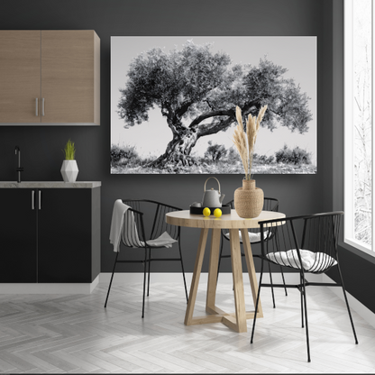 Klassieke Olijfboom in Zwart-Wit canvas met baklijst