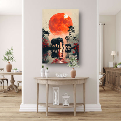 Olifantenfamilie onder bloedmaan poster