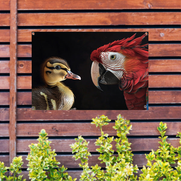 Ara en eend ontmoeting tuinposter