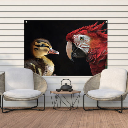 Ara en eend ontmoeting tuinposter