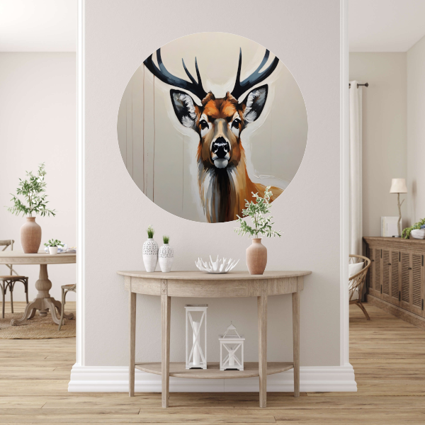 Minimalistisch Portret van een Majestueus Hert aluminium muurcirkel
