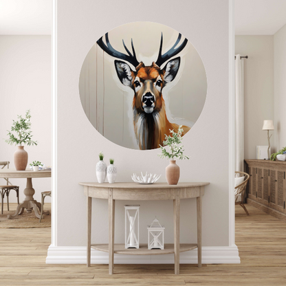 Minimalistisch Portret van een Majestueus Hert aluminium muurcirkel