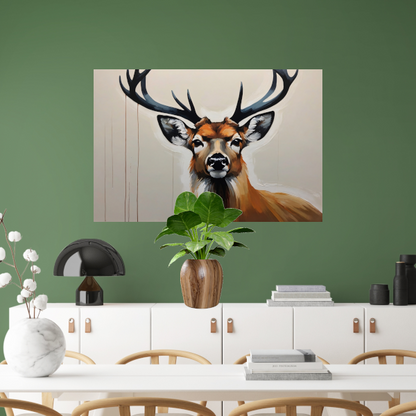 Minimalistisch Portret van een Majestueus Hert canvas met baklijst