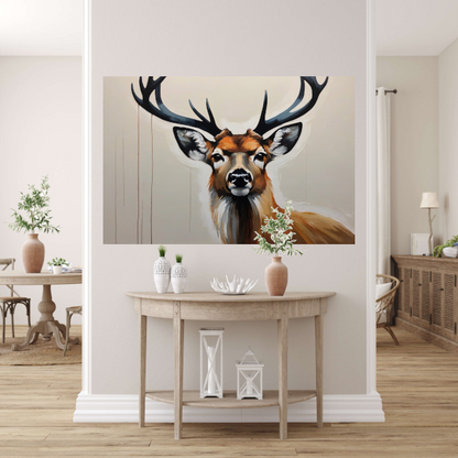 Minimalistisch Portret van een Majestueus Hert canvas met baklijst