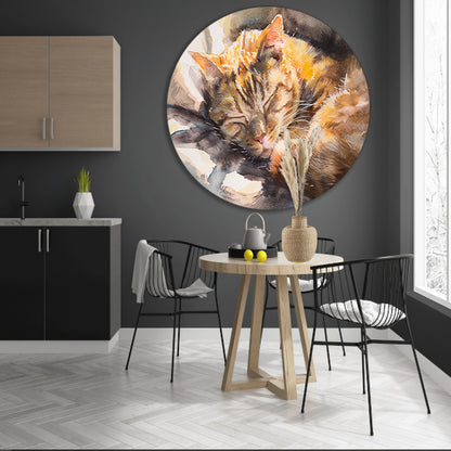 Aquarel van slapende kat op kussen forex muurcirkel