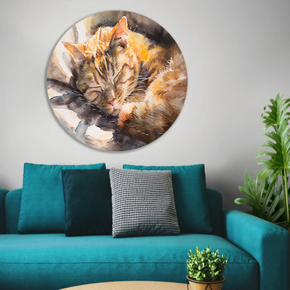 Aquarel van slapende kat op kussen forex muurcirkel