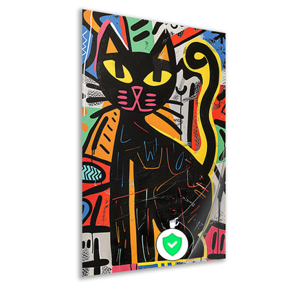 Zwarte kat in kleurrijk street art schilderij poster