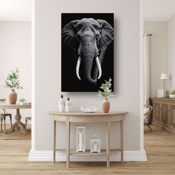 Portret van een olifant in zwart-wit canvas