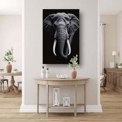 Portret van een olifant in zwart-wit canvas met baklijst