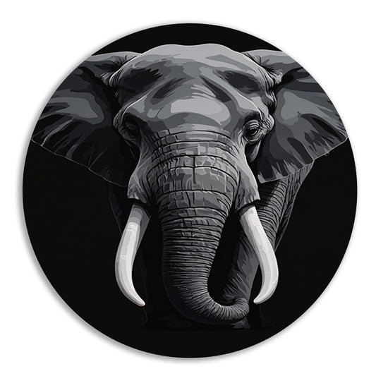 Portret van een olifant in zwart-wit aluminium muurcirkel