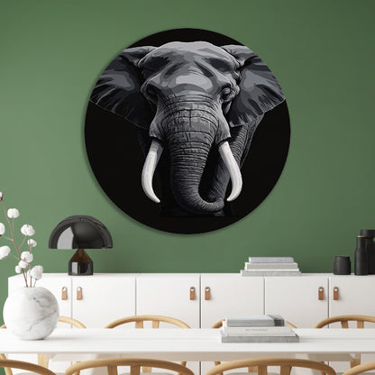 Portret van een olifant in zwart-wit aluminium muurcirkel