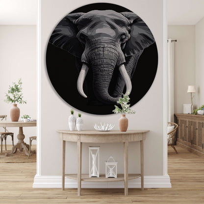 Portret van een olifant in zwart-wit aluminium muurcirkel