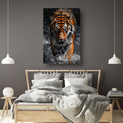 Prachtig realistisch schilderij van tijger canvas met baklijst