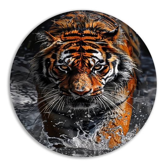 Prachtig realistisch schilderij van tijger aluminium muurcirkel