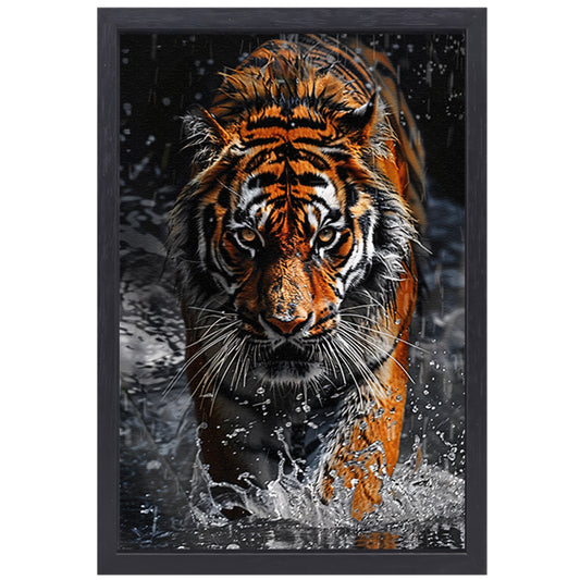 Prachtig realistisch schilderij van tijger canvas met baklijst