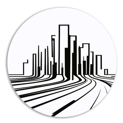 Minimalistische Zwart-Witte Stadslijnen aluminium muurcirkel
