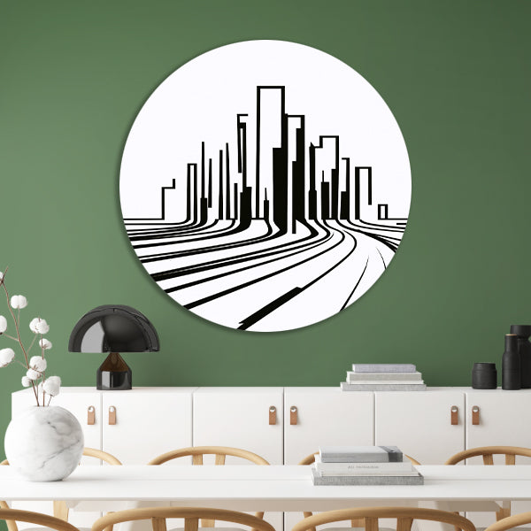 Minimalistische Zwart-Witte Stadslijnen forex muurcirkel