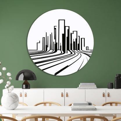Minimalistische Zwart-Witte Stadslijnen forex muurcirkel